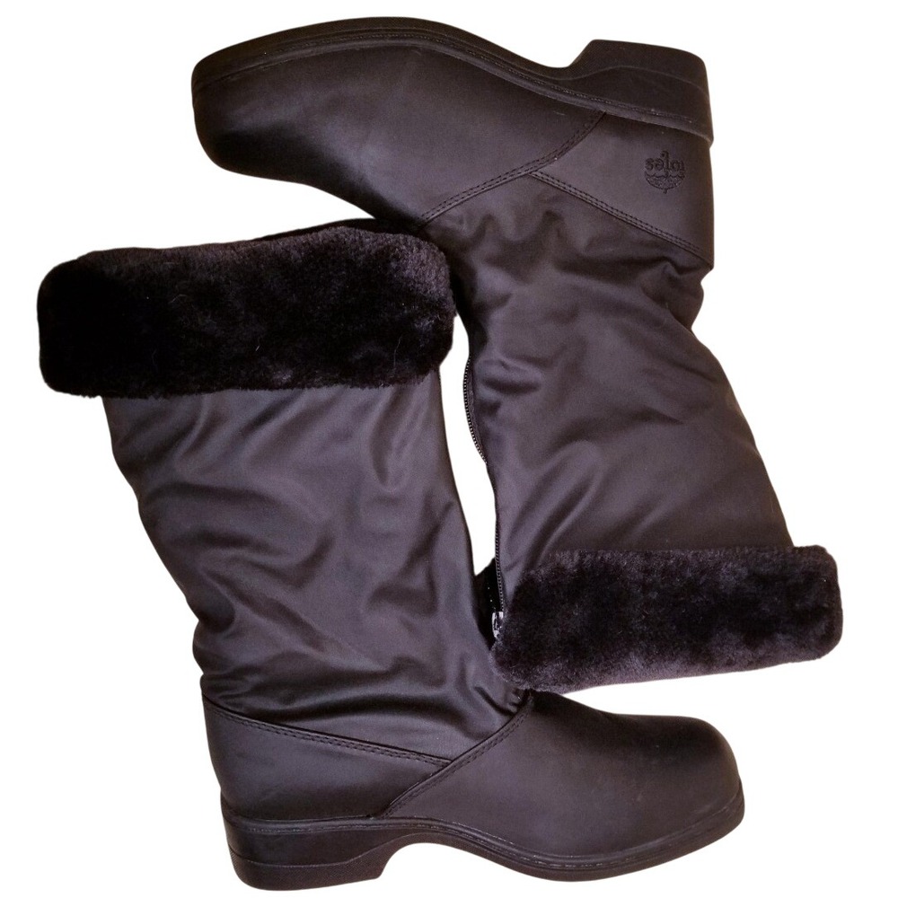 Totes Black Cynthia Faux Fur Winter Snow Boots 7W Wide Cold Weather Streetwear